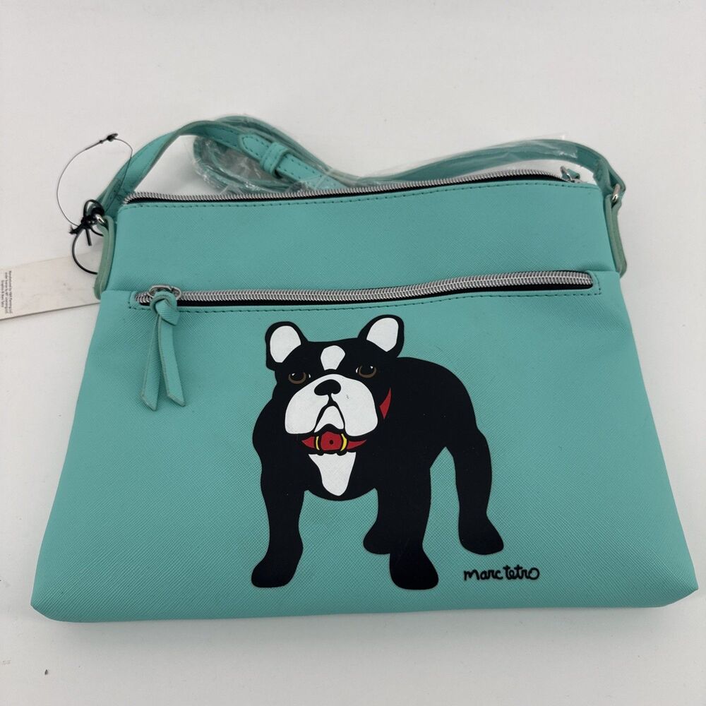 Marc Tetro French Bulldog Douvle Zipper Crossbody Teal